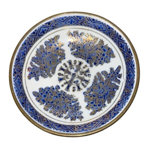 VTG Japanese Porcelain Ware Bowl with Brass Look Case Hand Painted Hong Kong - Picture 1 of 4